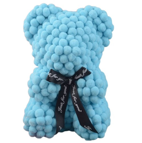 The Rose Bear Studio Gift Wrapped Pom Pom Bear in Blue - Standard Sized