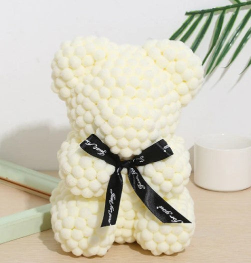 The Rose Bear Studio Gift Wrapped Pom Pom Bear in Cream - Standard Sized