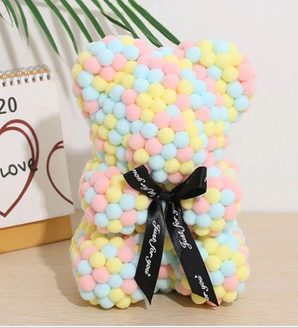 The Rose Bear Studio Gift Wrapped Pom Pom Bear in Pastel - Standard Sized