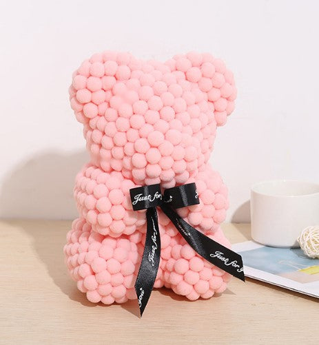 The Rose Bear Studio Gift Wrapped Pom Pom Bear in Pink - Standard Sized