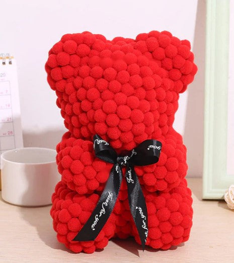 The Rose Bear Studio Gift Wrapped Pom Pom Bear in Red - Standard Sized