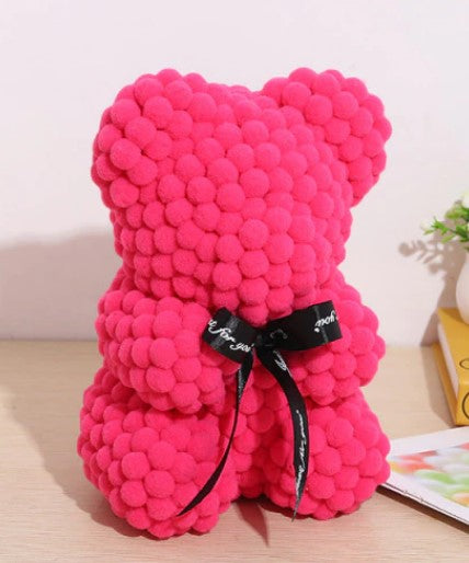The Rose Bear Studio Gift Wrapped Pom Pom Bear in Fuschia - Standard Sized