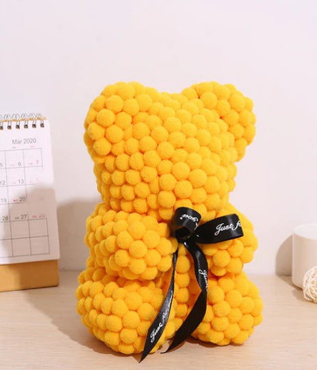 The Rose Bear Studio Gift Wrapped Pom Pom Bear in Yellow - Standard Sized