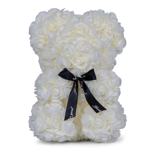 The Rose Bear Studio Gift Wrapped Rose Flower Bear in White - Standard Sized