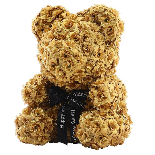 The Rose Bear Studio Gift Wrapped Rose Flower Bear in Gold - Luxury Sized 40cm