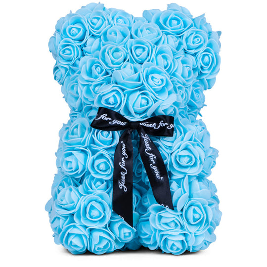 The Rose Bear Studio Gift Wrapped Rose Flower Bear in Blue - Standard Sized