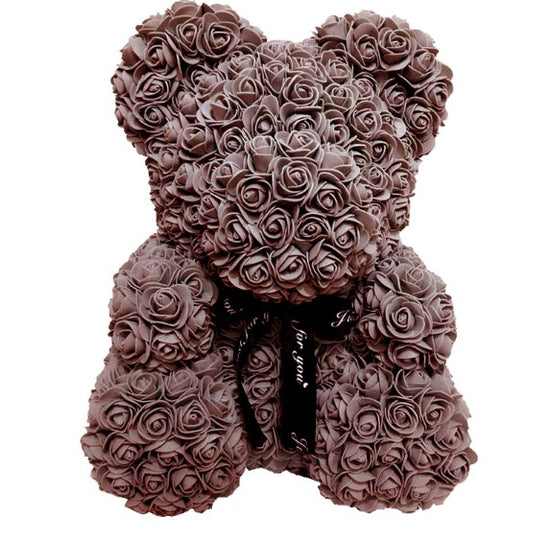 The Rose Bear Studio Gift Wrapped Rose Flower Bear in Chocolate - Luxury Sized 40cm