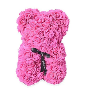 The Rose Bear Studio Gift Wrapped Rose Flower Bear in Fuschia Pink - Standard Sized