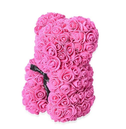 The Rose Bear Studio Gift Wrapped Rose Flower Bear in Fuschia Pink - Standard Sized
