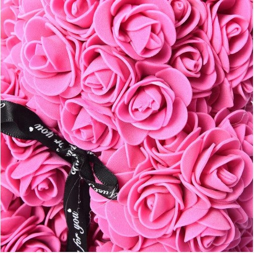The Rose Bear Studio Gift Wrapped Rose Flower Bear in Fuschia Pink - Standard Sized