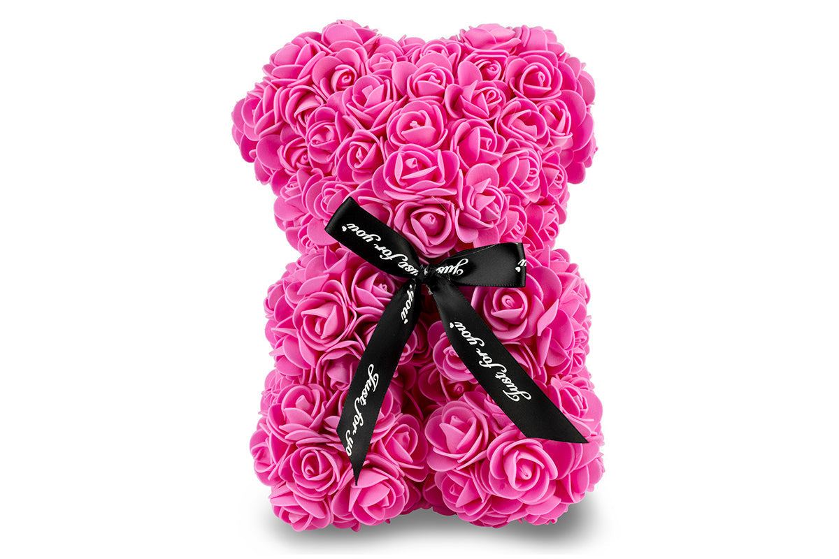 The Rose Bear Studio Gift Wrapped Rose Flower Bear in Fuschia Pink - Standard Sized