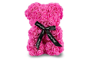 The Rose Bear Studio Gift Wrapped Rose Flower Bear in Fuschia Pink - Standard Sized