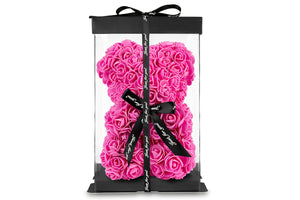 The Rose Bear Studio Gift Wrapped Rose Flower Bear in Fuschia Pink - Standard Sized