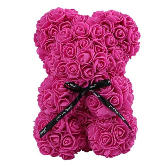 The Rose Bear Studio Gift Wrapped Rose Flower Bear in Fuschia Pink - Standard Sized