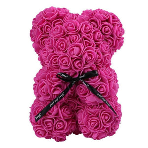 The Rose Bear Studio Gift Wrapped Rose Flower Bear in Fuschia Pink - Standard Sized