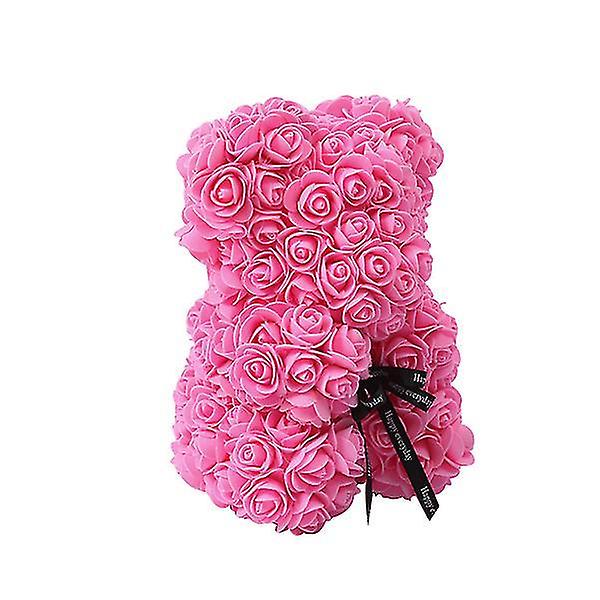 The Rose Bear Studio Gift Wrapped Rose Flower Bear in Fuschia Pink - Standard Sized