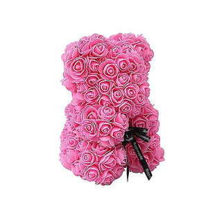 The Rose Bear Studio Gift Wrapped Rose Flower Bear in Fuschia Pink - Standard Sized