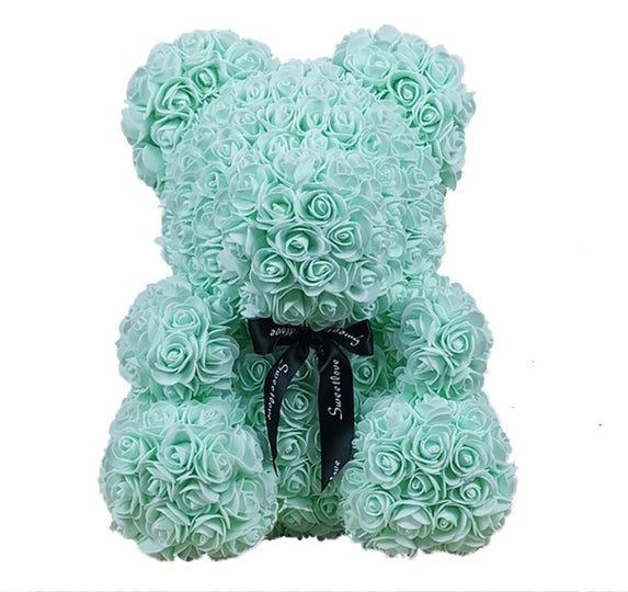 The Rose Bear Studio Gift Wrapped Rose Flower Bear in Mint Green - Luxury Sized 40cm