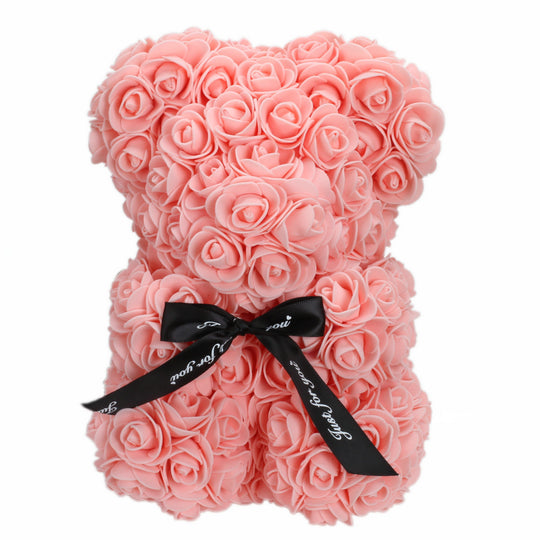 The Rose Bear Studio Gift Wrapped Rose Flower Bear in Peach - Standard Sized