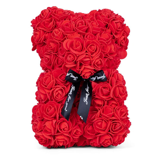 The Rose Bear Studio Gift Wrapped Rose Flower Bear in Red - Standard Sized